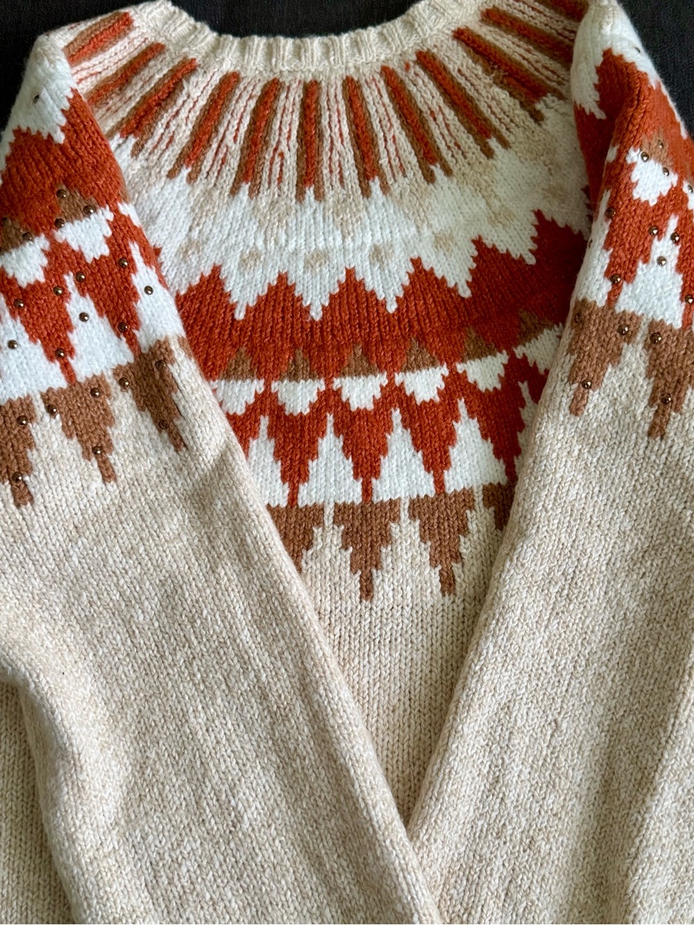 Fair Isle Pullover with Metallic Coloured Beading on Front- NWOT